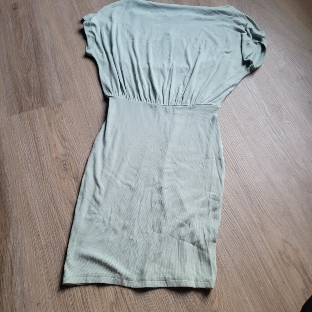 Mainstrip Dress Womens Small Sage Green Bodycon Mini Cowl Neck Ribbed Knit 12254